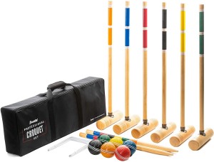Franklin Sports Croquet Set - Includes Croquet Wood Mallets, All Weather Balls, Wood Stakes and Metal Wickets - Classic Family Outdoor Game 