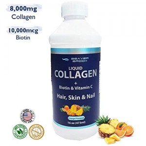 Beaver Brook Liquid Collagen Orange-Pineapple Flavor 8,000mg + 10,000 mcg Biotin - 16oz