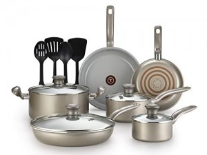 T-fal G919SE64 Initiatives Ceramic Nonstick Dishwasher Safe Toxic Free 14-Piece Cookware Set, Gold - 2100092706