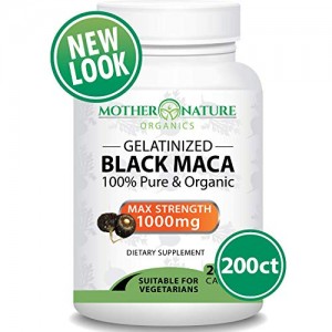 Mother Nature Organics - Premium Organic Black Maca Root - 200 Vegan Capsules - Pure, Non-GMO, No Fillers