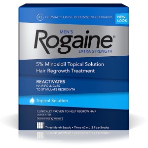 Men's Rogaine Extra Strength 5% Minoxidil Topical Solution for Hair Loss & Hair Regrowth, Topical Hair Regrowth Treatment for Men, Unscented Minoxidil Liquid, 3-Month Supply, 3 x 2 fl. oz 