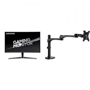 Samsung C27JG56 27-Inch QHD 144hz Monitor (LC27JG56QQNXZA) with AmazonBasics Single PC Monitor Stand - Modular Arm Mount, Aluminum Bundle