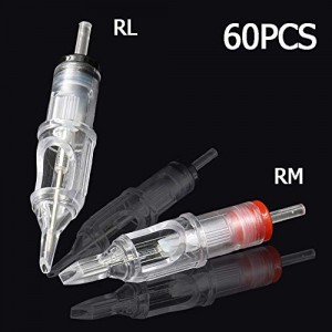 SOTICA 60Pcs Tattoo Cartridge Needles Disposable Sterilized Tattoo Needle Cartridge Mix Size 3RL 5RL 7RL 9RL 7RM 9RM for Permanent Makeup Tattoo Needles Supplies Tattoo Machine Kit