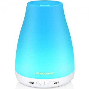 URPOWER 2nd Version Essential Oil Diffuser Aroma Essential Oil Cool Mist Humidifier with Adjustable Mist Mode,Waterless Auto Shut-off and 7 Color LED Lights Changing for Home (White)