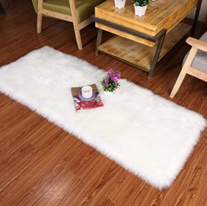 Noahas Faux Sheepskin Area Rugs Silky Long Wool Carpet for Living Room Bedroom, Children Play Dormitory Home Decor Rug, 2ft x 4ft White