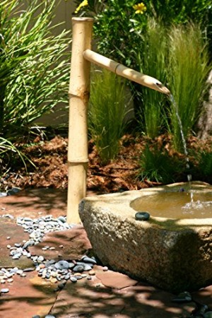 Bamboo Accents 36" Tall Outdoor Water Fountain Spout, Easy Install in Pond or Garden, Handmade Smooth Natural Split-Resistant Bamboo