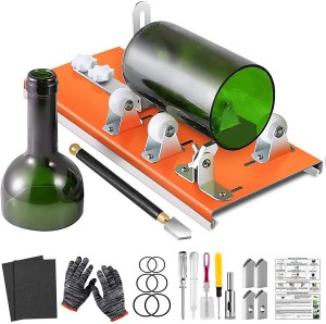 Glass Bottle Cutter, Upgrade Bottle Cutting Tool Kit, Glass Cutter for Wine, Square Round and Oval Bottles, with Pencil Glass Cutter Tool Kit Gloves Fixing Rubber Ring Hemp Rope Sanding Paper for DIY 