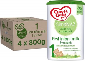 Cow & Gate Simply A2 1 First Infant Baby Milk Powder Formula, from Birth, 800g (Pack of 4) 