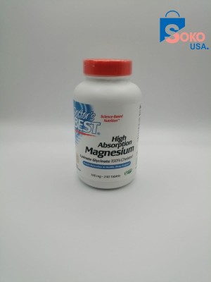 Doctor's Best High Absorption Magnesium Glycinate Lysinate, 100% Chelated, Non-GMO, Vegan, Gluten & Soy Free, 100 mg, 240 Count