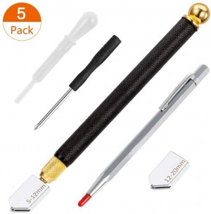 Glass Cutter Tool Set, Professional Pencil Style Oil Feed Glass Cutting Tool Set (5mm-20mm) for Glass Cutting, DIY, Mirror, Tiles, Equipped 1 Pcs Replacement Heads, Screwdriver and Oil Dropper