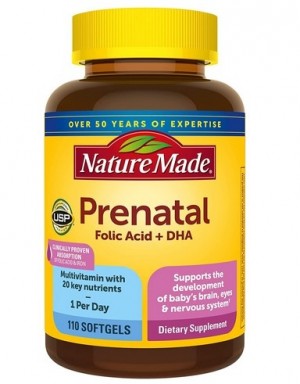 Nature Made Prenatal with Folic Acid + DHA, Prenatal Vitamin and Mineral Supplement for Daily Nutritional Support, 110 Softgels, 110 Day Supply 