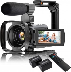 4K Video Camera Camcorder with Microphone, VAFOTON 48MP Vlogging Camera for YouTube 16X Zoom 3.0" Touch Screen IR Night Vision Wi-Fi Vlog Cameras Webcam with Handheld Stabilizer Remote Control 
