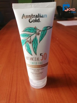 Australian Gold Botanical SPF 50 Tinted Mineral Sunscreen for Face, Non-Chemical BB Cream, Water-Resistant, Matte Finish, For Sensitive Facial Skin, Medium to Tan Skin Tones, 3 FL Oz