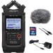 Zoom H4n Pro All Black 4-Track Portable Recorder (2020 Model) with Zoom AD-14 AC Adapter, Windbuster, 16GB Memory Card & USB Cable Bundle 